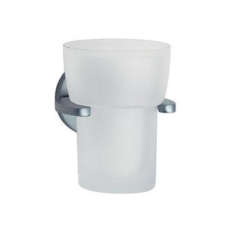 Smedbo LS343 Wall Mounted Frosted Glass Tumbler with Brushed Chrome Holder from the Loft Collection